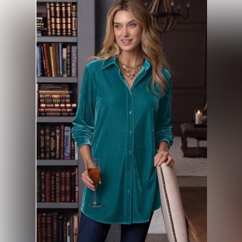 🦋SOFT SURROUNDINGS 🦋 Velvet Boyfriend Shirt 💕
